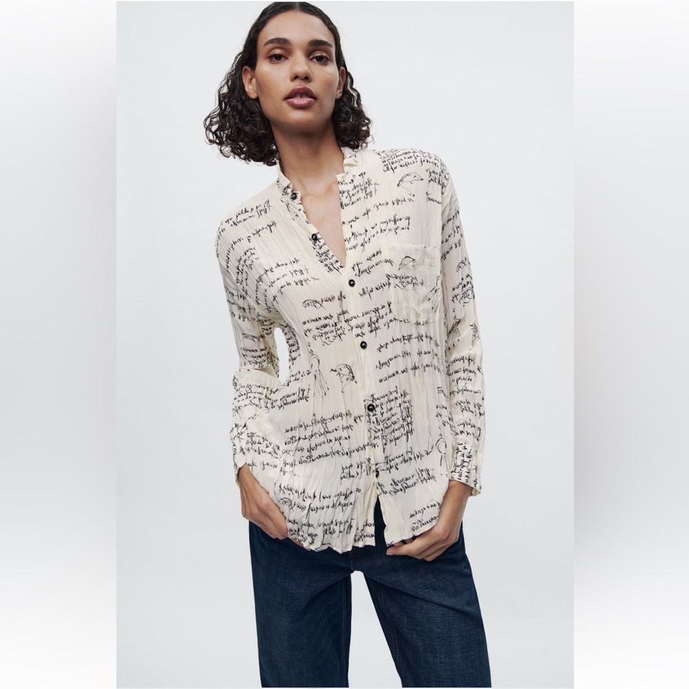 Zara NWT Wrinkle Look Printed Shirt ZW Collection